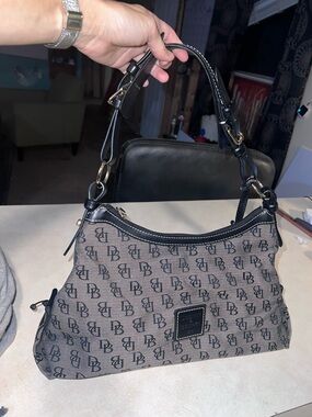 Dooney & Bourke Signature monogram hobo handbag with black leather trim